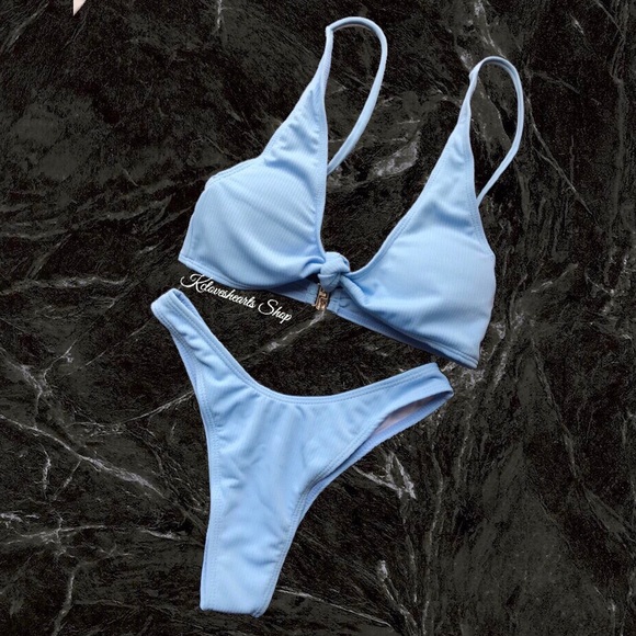 ESSIE Blue Ribbed Knotted Bikini Set - Picture 2 of 2